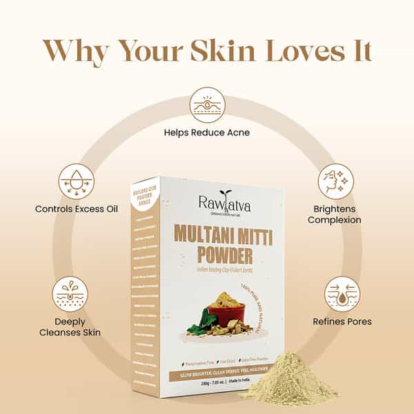 Raw Tatva Multani Mitti Powder For Deep Cleansing Oil Control & Glowing Skin | 200 Gm