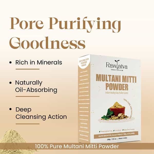 Raw Tatva Multani Mitti Powder For Deep Cleansing Oil Control & Glowing Skin | 200 Gm