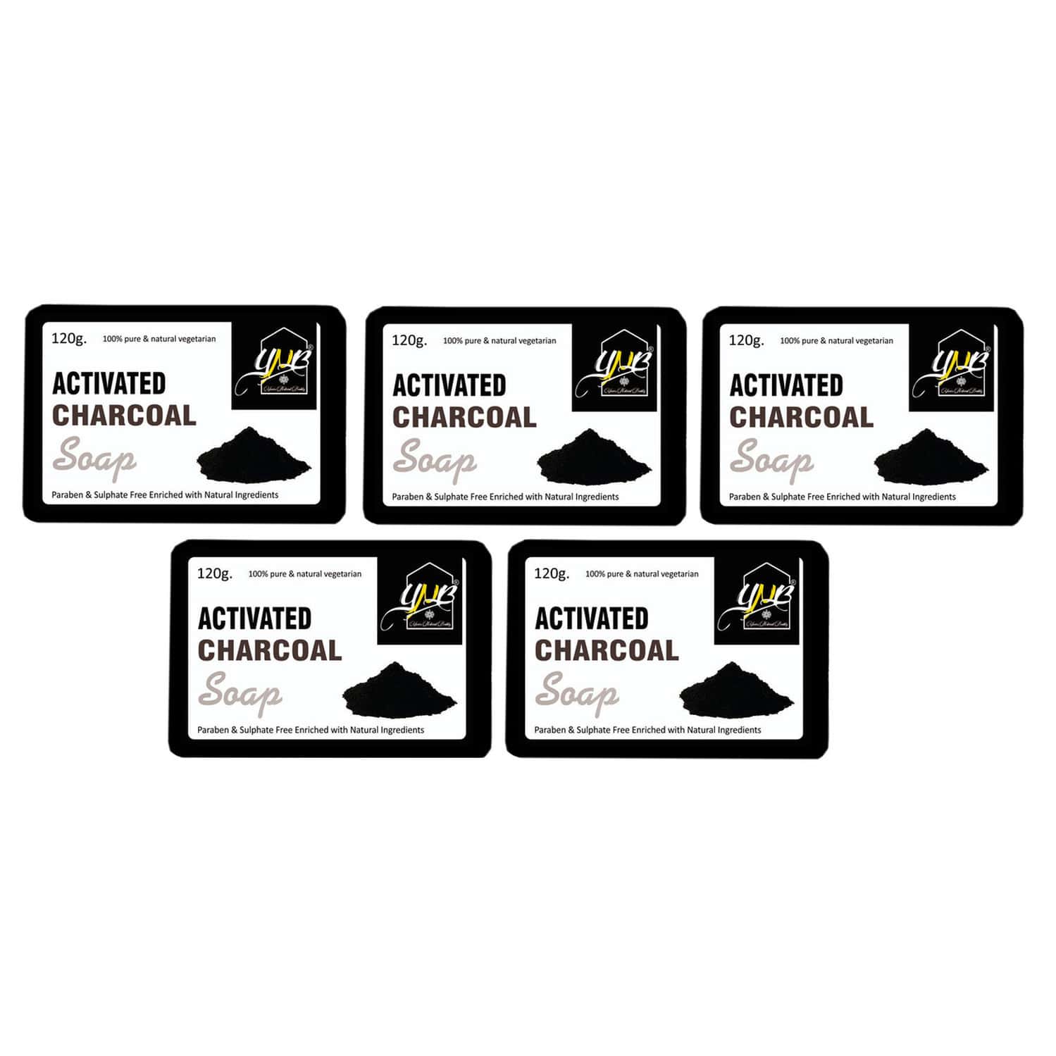 Ynb Yours Natural Buddy Organic Activated Charcoal Handmade Sls & Paraben Free Soap 120g (pack Of 5)