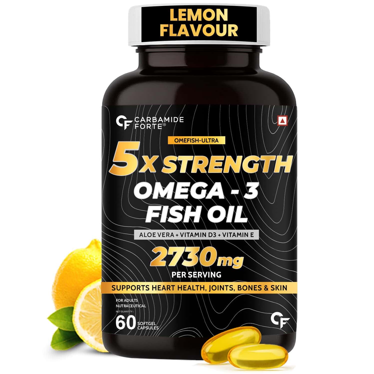 Carbamide Forte 5x Omega 3 Fish Oil With Vitamins A | D | E & Aloe Vera 60 Softgels For Men & Women