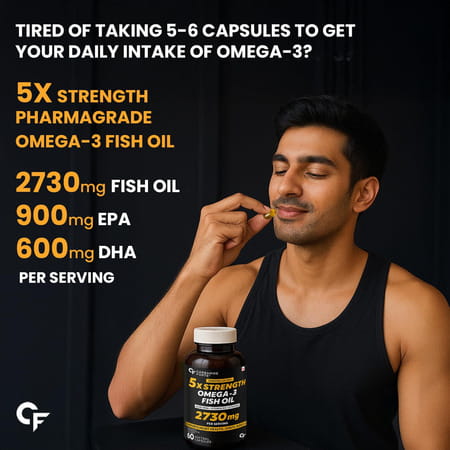 Carbamide Forte 5x Omega 3 Fish Oil With Vitamins A | D | E & Aloe Vera 60 Softgels For Men & Women