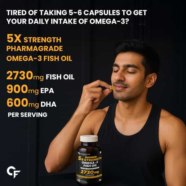 Carbamide Forte 5X Omega 3 Fish Oil With Vitamins A | D | E & Aloe Vera 60 Softgels For Men & Women