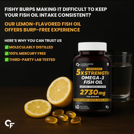 Carbamide Forte 5x Omega 3 Fish Oil With Vitamins A | D | E & Aloe Vera 60 Softgels For Men & Women