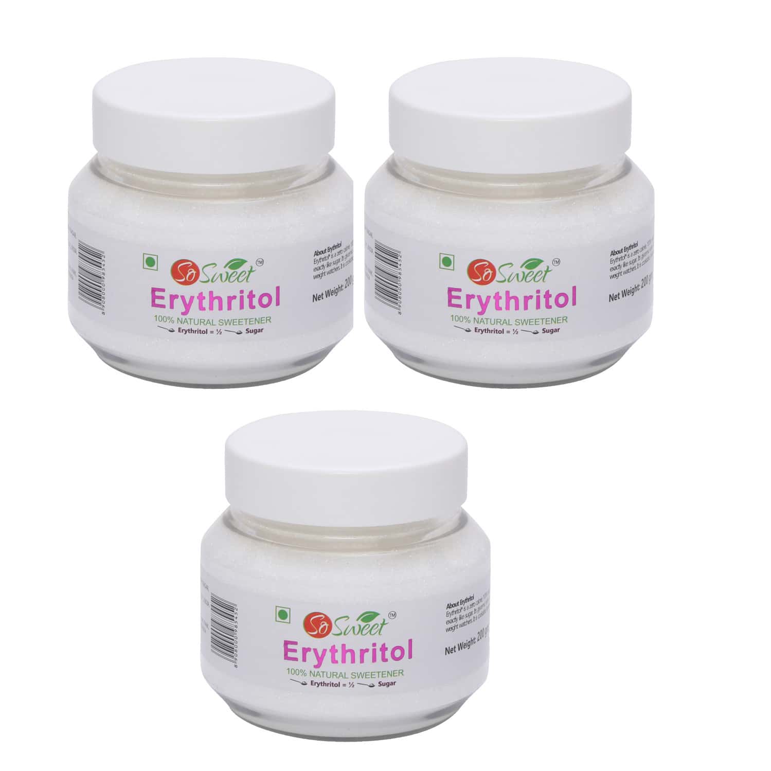 So Sweet Erythritol Powder 200gm Sugar Free 100% Natural Sweetener For Diabetes (pack Of 3)