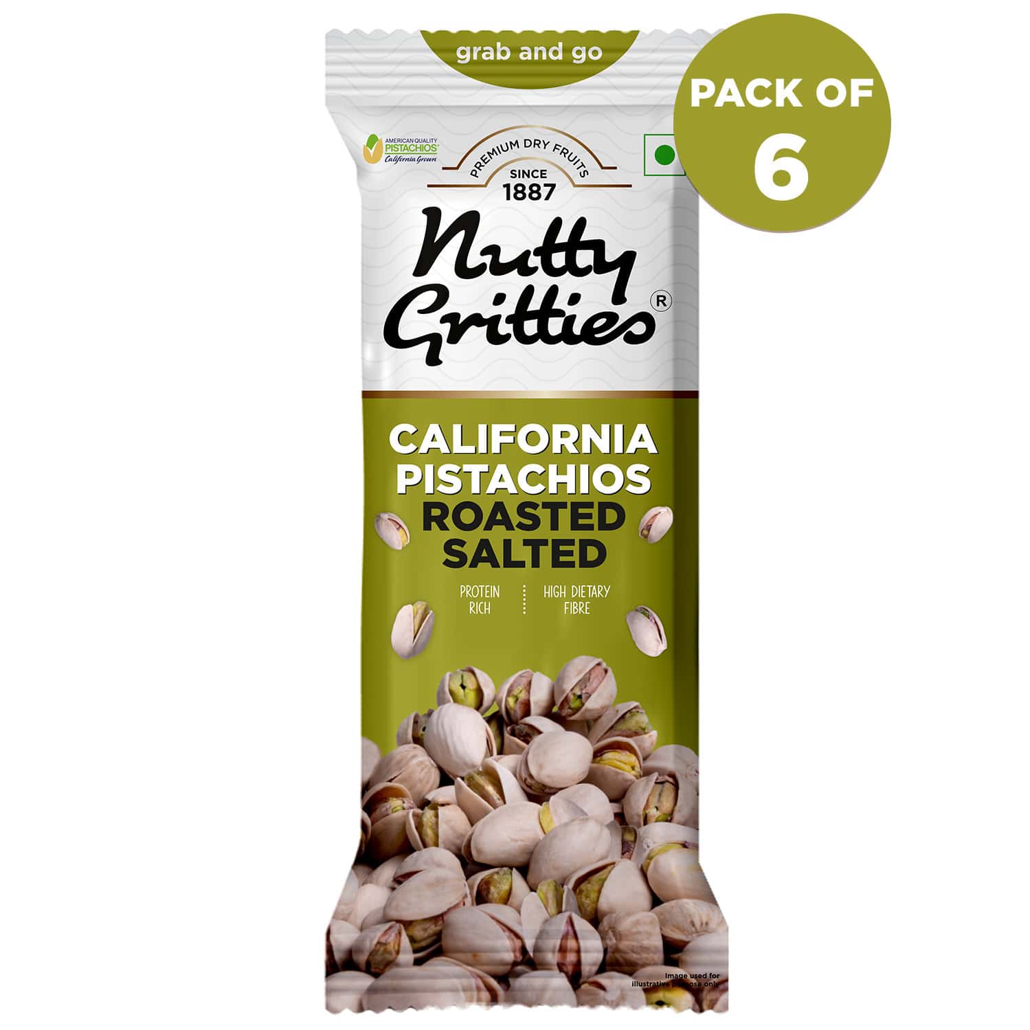 Nutty Gritties California Pistachios Roasted Lightly Salted - 210g (pack Of 6 X 35g Each)