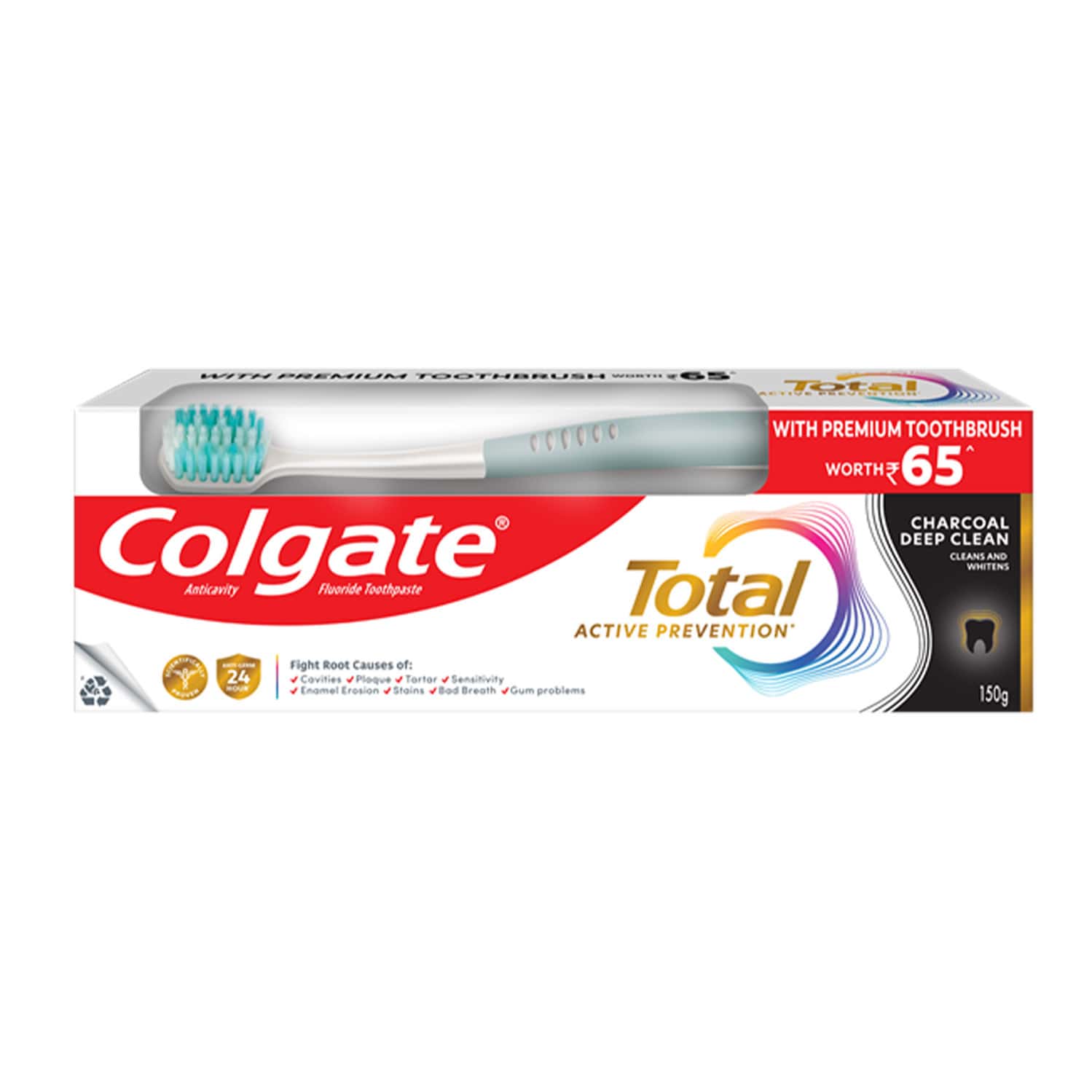 Colgate Total Charcoal Deep Clean Toothpaste With Premium Toothbrush 150 Gm