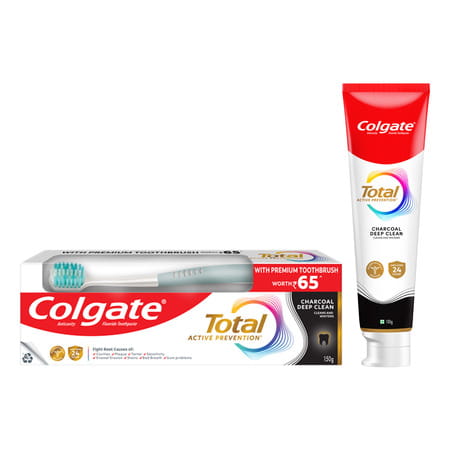 Colgate Total Charcoal Deep Clean Toothpaste With Premium Toothbrush 150 Gm