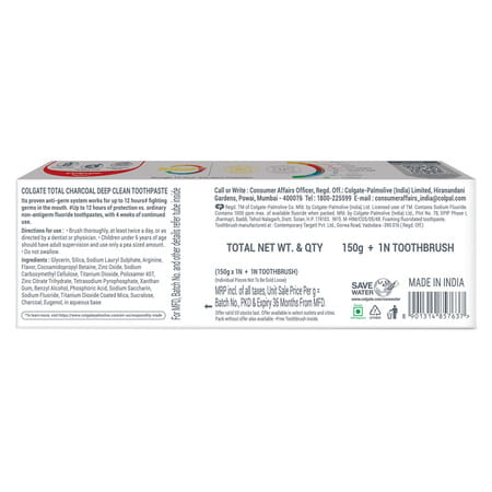 Colgate Total Charcoal Deep Clean Toothpaste With Premium Toothbrush 150 Gm