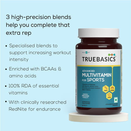 Truebasics Advanced Multivitamin For Sports & Fitness (90 Tablets) | With Amino Acid