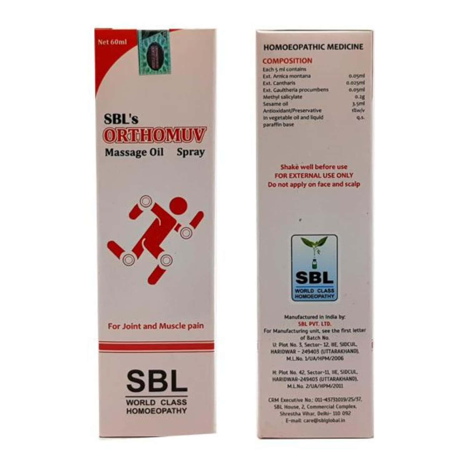 Sbl Orthomuv Massage Oil Spray 60 Ml Pack Of 3