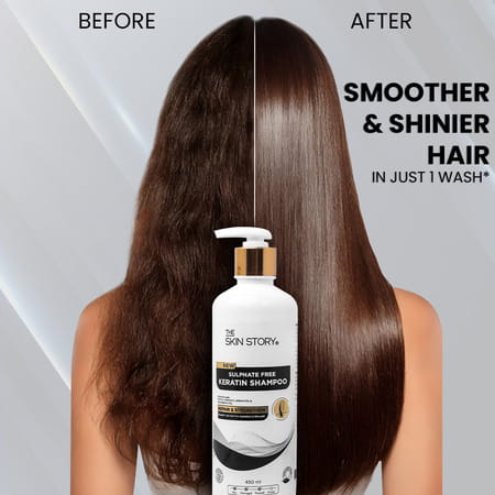 The Skin Story Sulphate Free Keratin Shampoo For Straight Smooth Shiny Hair & Controls Frizz 450ml