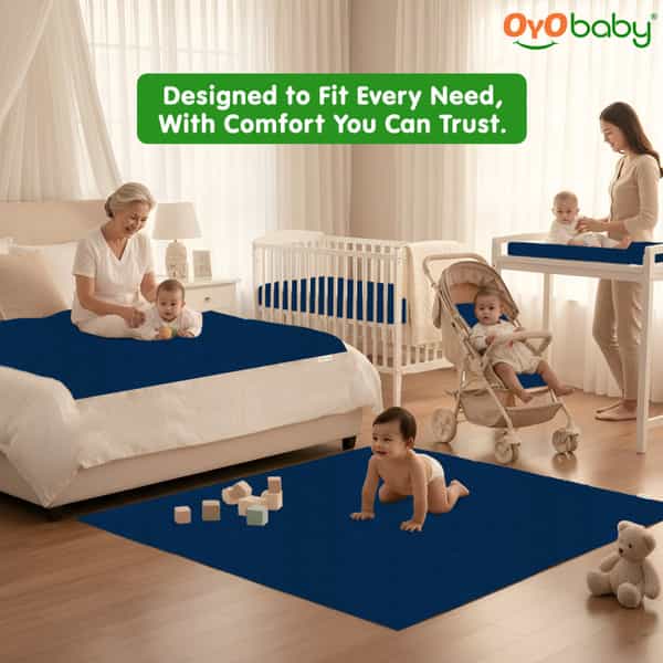 Oyo Baby Waterproof Bed Protector Baby Dry Sheet Large Dark Sea Blue (100 Cm X 140 Cm)