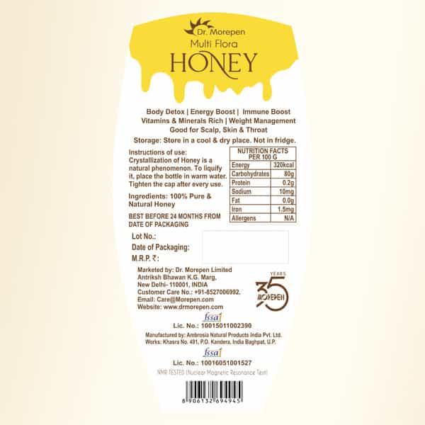 Dr. Morepen 100% Pure Organic Honey Raw & Unfilterd & Pure Natural Nmr Tasted 250Gm Each | Pack Of 2