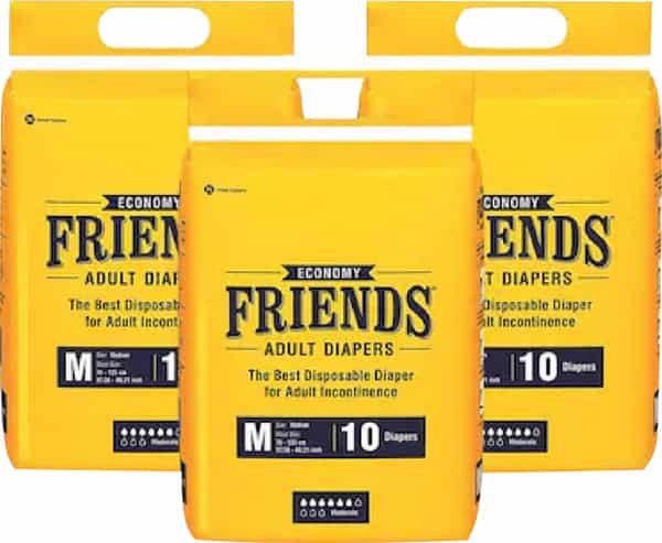 Friends Economy Adult Diapers Tape Style - 30 Count (Medium)|Waist Size 27.56-49.21 Inch|Combo Of 3