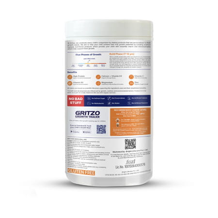 Gritzo Supermilk Overall Growth (7 - 12Y Boys) | 9G Protein Powder (Double Chocolate | 400G)