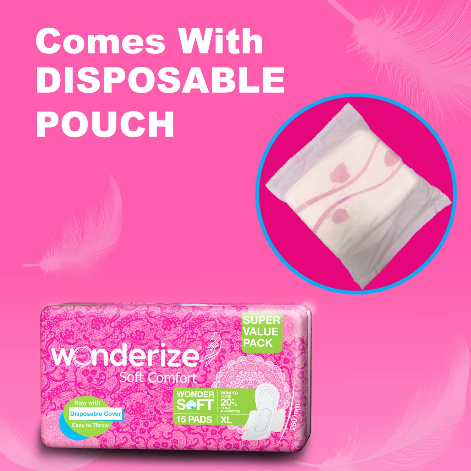 Buy WONDERIZE SOFT COMFORT XL SANITARY NAPKINS FOR WOMEN 15 PADS