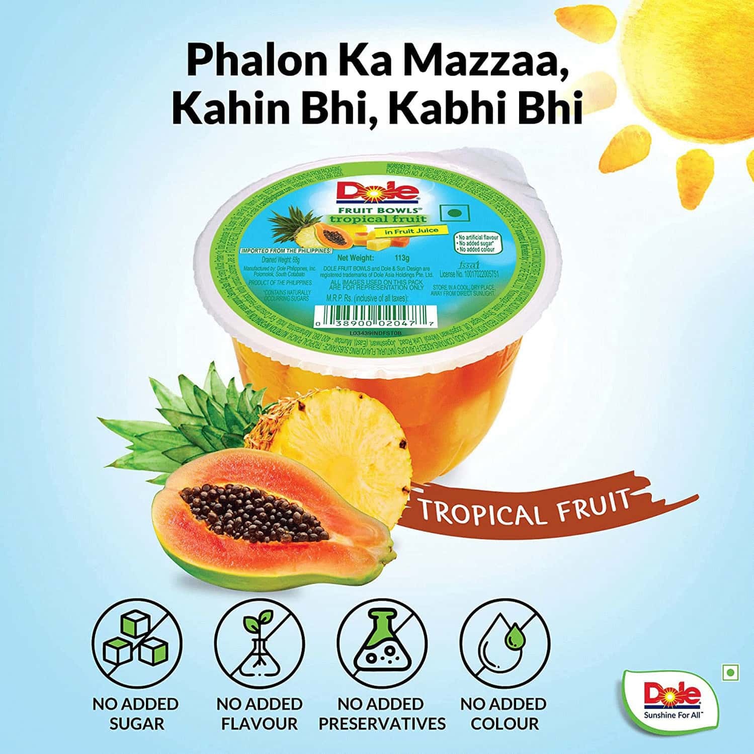 Buy DOLE FRUIT BOWLS DICED TROPICAL FRUITS IN FRUIT JUICE NO ADDED