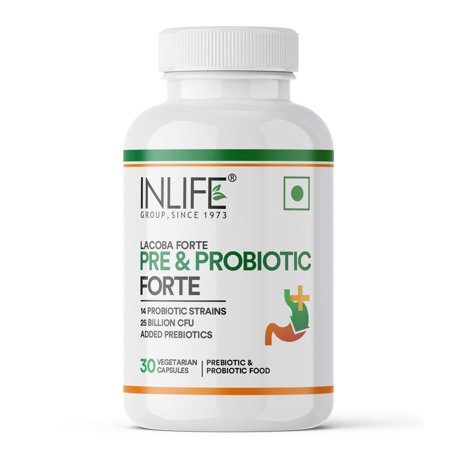 Inlife Prebiotic And Probiotics Forte Supplement | 25 Billion Cfu With 14 Strains - 30 Veg Capsules
