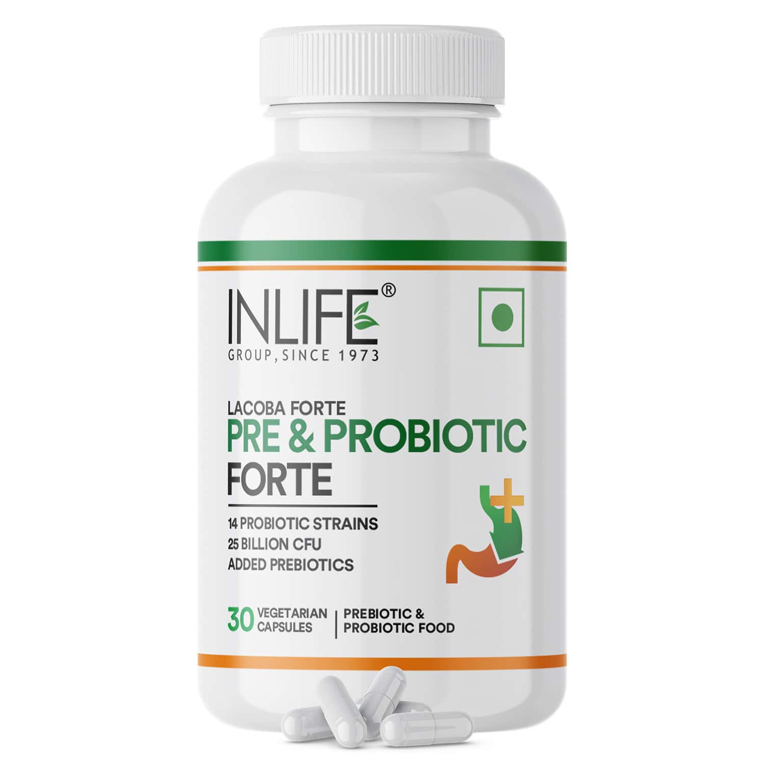 Inlife Prebiotic And Probiotics Forte Supplement | 25 Billion Cfu With 14 Strains - 30 Veg Capsules