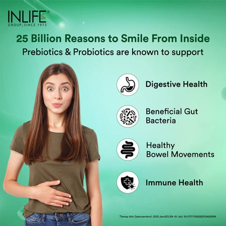 Inlife Prebiotic And Probiotics Forte Supplement | 25 Billion Cfu With 14 Strains - 30 Veg Capsules