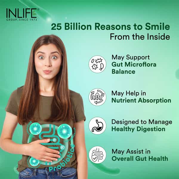 Inlife Prebiotic And Probiotics Forte Supplement | 25 Billion Cfu With 14 Strains - 30 Veg Capsules