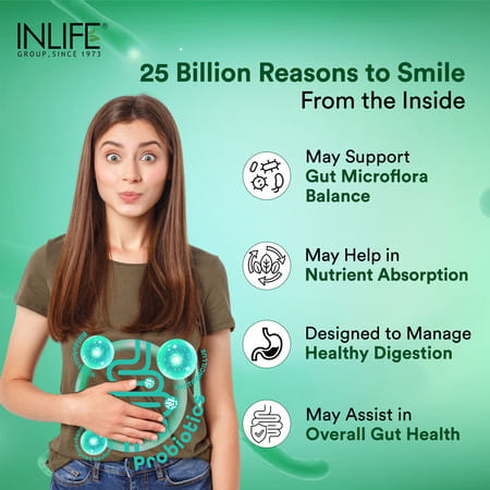 Inlife Prebiotic And Probiotics Forte Supplement | 25 Billion Cfu With 14 Strains - 30 Veg Capsules