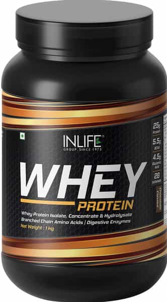 Inlife Whey Protein Powder Isolate Concentrate Hydrolysate Digestive Enzymes-1 Kg(Chocolate Flavour)