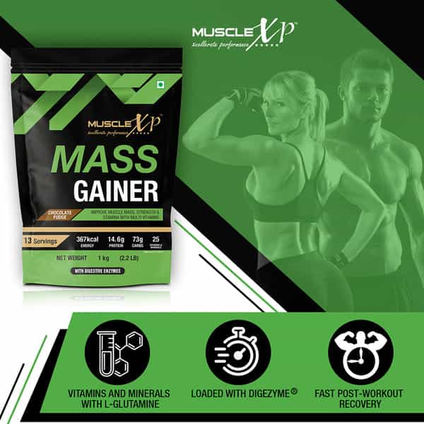 Musclexp Mass Gainer Chocolate Fudge 1Kg Pouch (2.2 Lb)