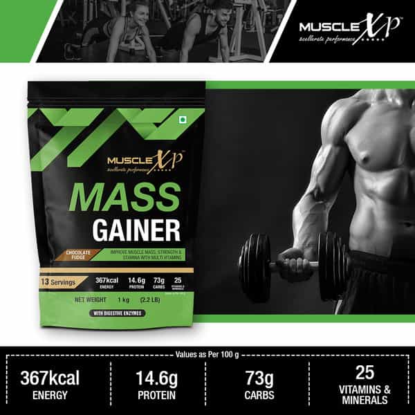 Musclexp Mass Gainer Chocolate Fudge 1Kg Pouch (2.2 Lb)