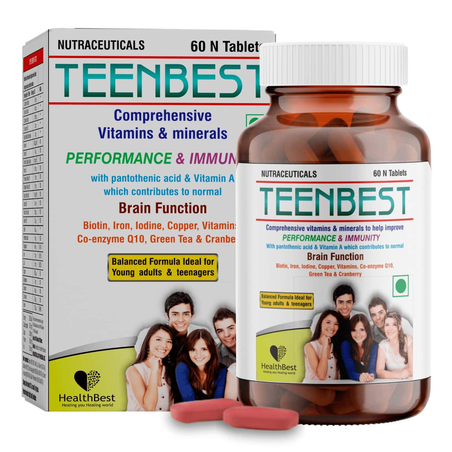 Healthbest Teens Multivitamin Tablets Daily Vitamins For Teenagers - 60 Tablets