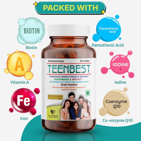 Healthbest Teens Multivitamin Tablets Daily Vitamins For Teenagers - 60 Tablets