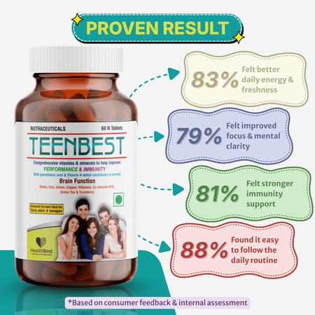 Healthbest Teens Multivitamin Tablets Daily Vitamins For Teenagers - 60 Tablets