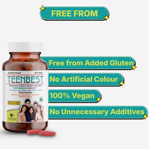 Healthbest Teens Multivitamin Tablets Daily Vitamins For Teenagers - 60 Tablets