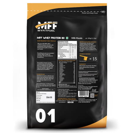 Myfitfuel Mff Whey Protein 80 | 500G | (Milk Masala) 15 Servings| Whey Protein Concentrate