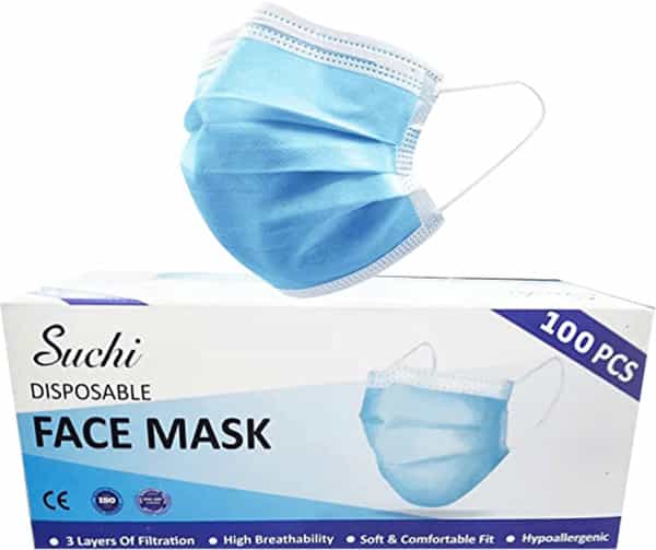 Suchi 3 Ply Blue Disposable Surgical Face Mask Pack Of 100