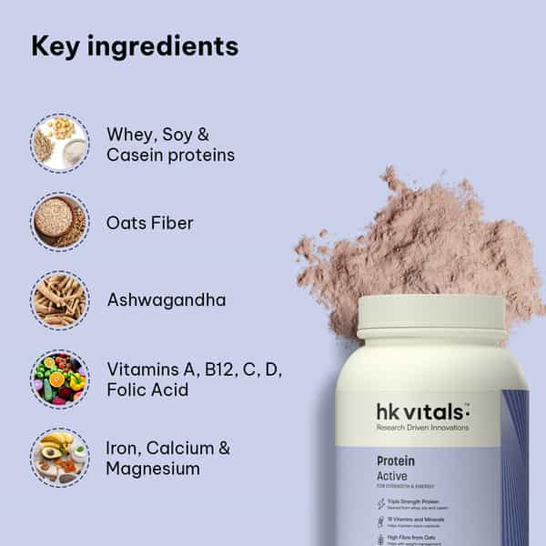 Hk Vitals Protein Active (Chocolate | 1Kg / 2.2Lbs) | All In One Triple Strength Protein