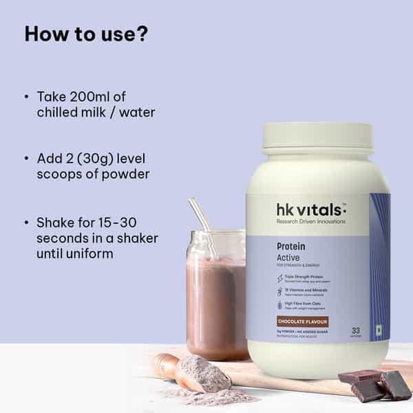 Hk Vitals Protein Active (Chocolate | 1Kg / 2.2Lbs) | All In One Triple Strength Protein