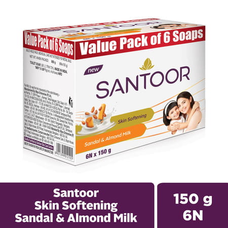 Santoor Sandalwood And Almond Milk Organic Soft Bath Soap Combo Offer 150 G Pack Of 6