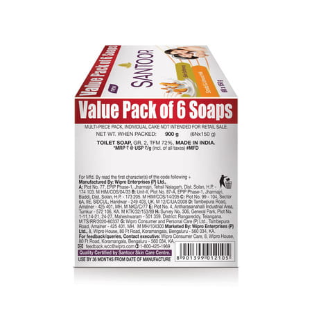 Santoor Sandalwood And Almond Milk Organic Soft Bath Soap Combo Offer 150 G Pack Of 6