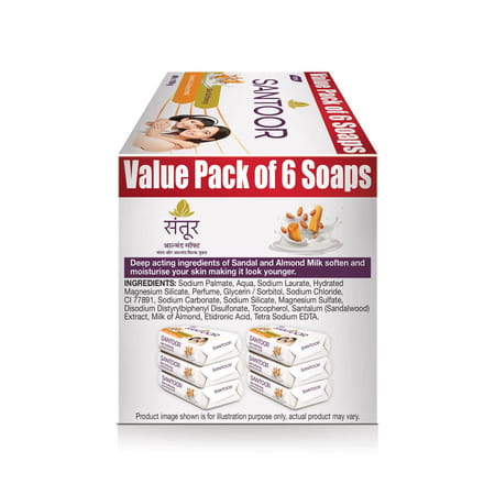Santoor Sandalwood And Almond Milk Organic Soft Bath Soap Combo Offer 150 G Pack Of 6