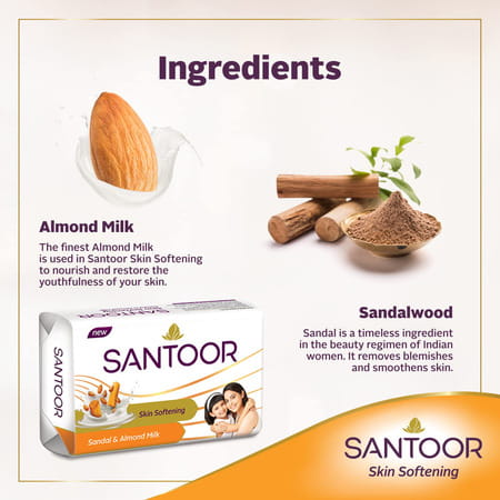 Santoor Sandalwood And Almond Milk Organic Soft Bath Soap Combo Offer 150 G Pack Of 6