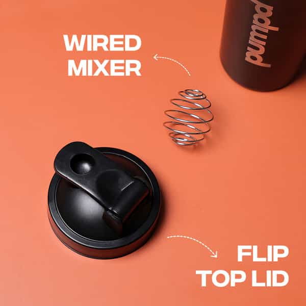 Pumpd Stainless Steel Protein Shaker Bottle With Blender Ball | 750Ml | Black