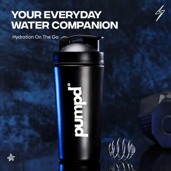 Pumpd Stainless Steel Protein Shaker Bottle With Blender Ball | 750Ml | Black