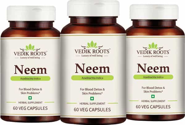 Vedikroots Neem 60 Capsules 450 Mg 100% Organic | Azadirachta Indica | For Blood Detox (Pack Of 3)