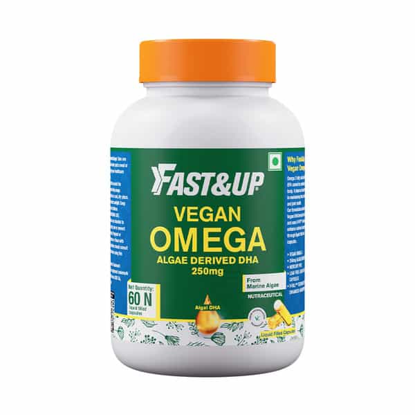 Fast&Up Vegan Omega 3 With 250Mg Dha, Sourced From Marine Algae, No Fishy After Taste (60 Capsules)