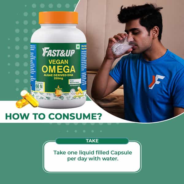 Fast&Up Vegan Omega 3 With 250Mg Dha, Sourced From Marine Algae, No Fishy After Taste (60 Capsules)