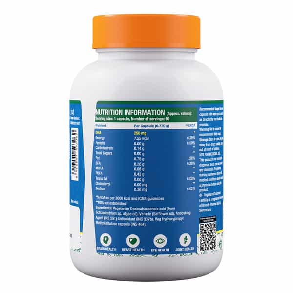 Fast&Up Vegan Omega 3 With 250Mg Dha, Sourced From Marine Algae, No Fishy After Taste (60 Capsules)