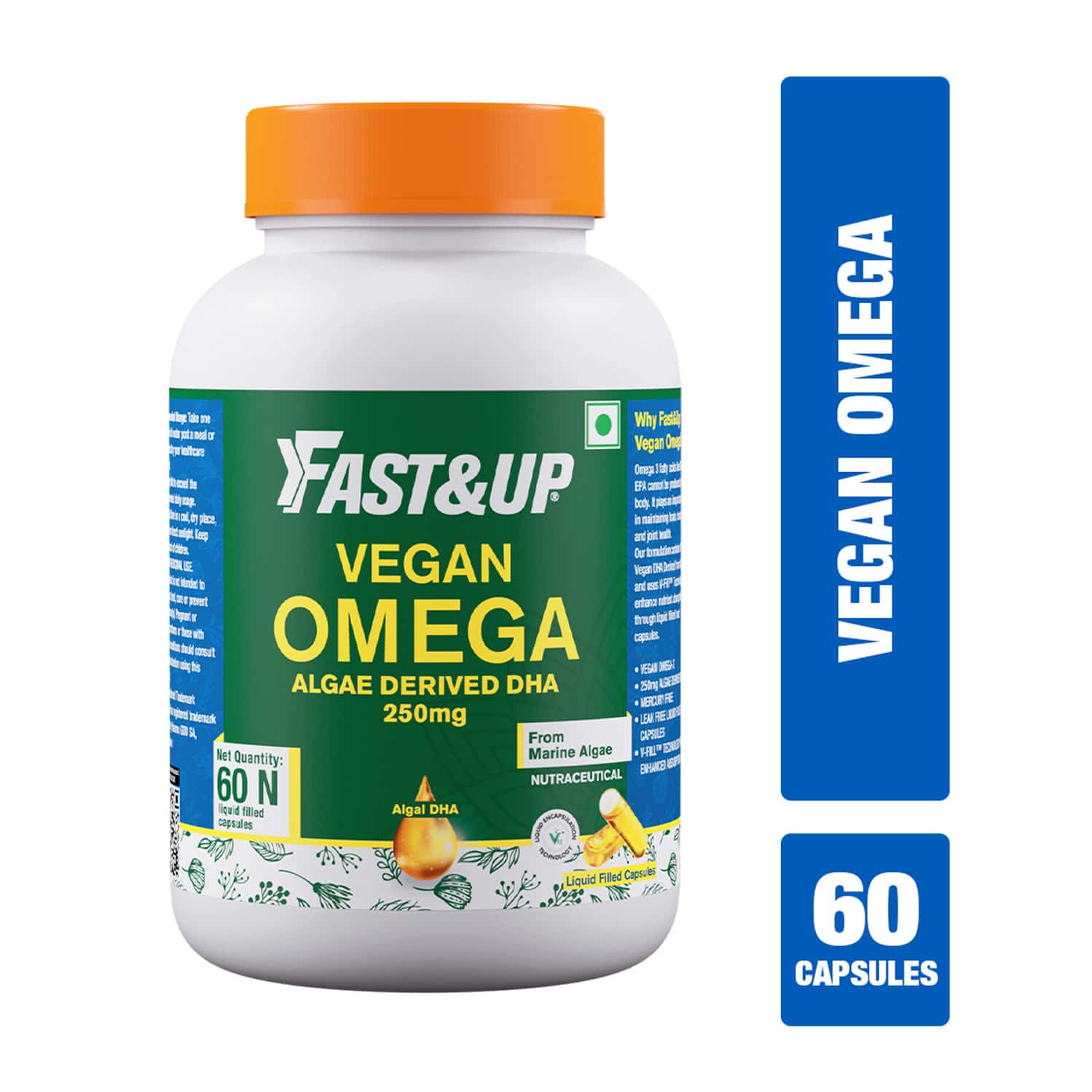 Buy FAST&UP VEGAN OMEGA 3 WITH 250MG DHA, SOURCED FROM MARINE ALGAE, NO