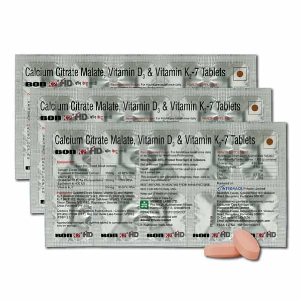 Bon K2 Hd With Advanced Calcium30 Tablet|Vitamin D3 & Vitamin K2-7 Multivitamin Tab (3 X 10 Tablets)