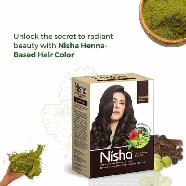 Nisha Henna Based Hair Color Original Black 60G | Henna Powder Hair Color Dye Black Hair Colour